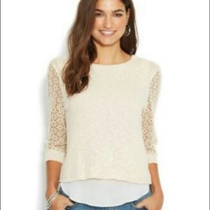 Lucky Brand Linen Mix Crochet Sweater